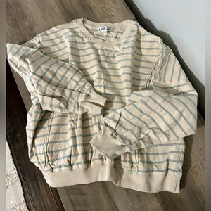 Lane 201 Women's Striped Cream and Pale Blue Crewneck Pullover - Size M